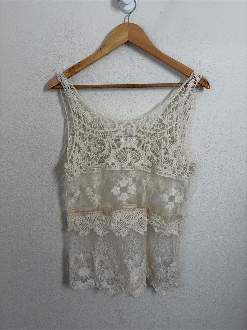 Kenar Womens Large Ivory Lace Sleeveless Top Romantic Boho Cottagecore Croquette - Picture 2 of 7